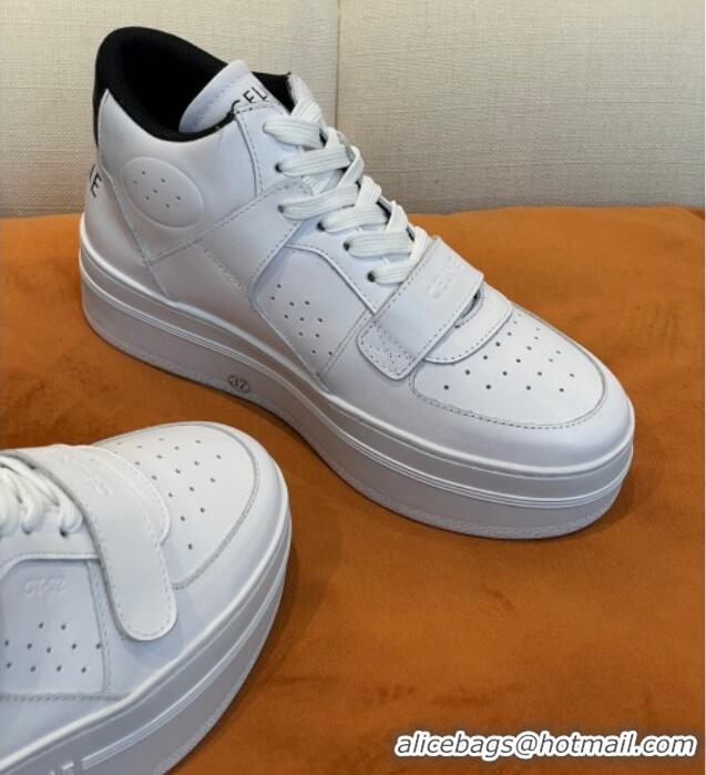 Top Grade Celine Calfskin Flatform High Top Sneakers White 042144