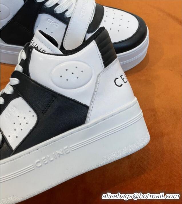 Low Cost Celine Calfskin Flatform High Top Sneakers White/Black 2022 042145