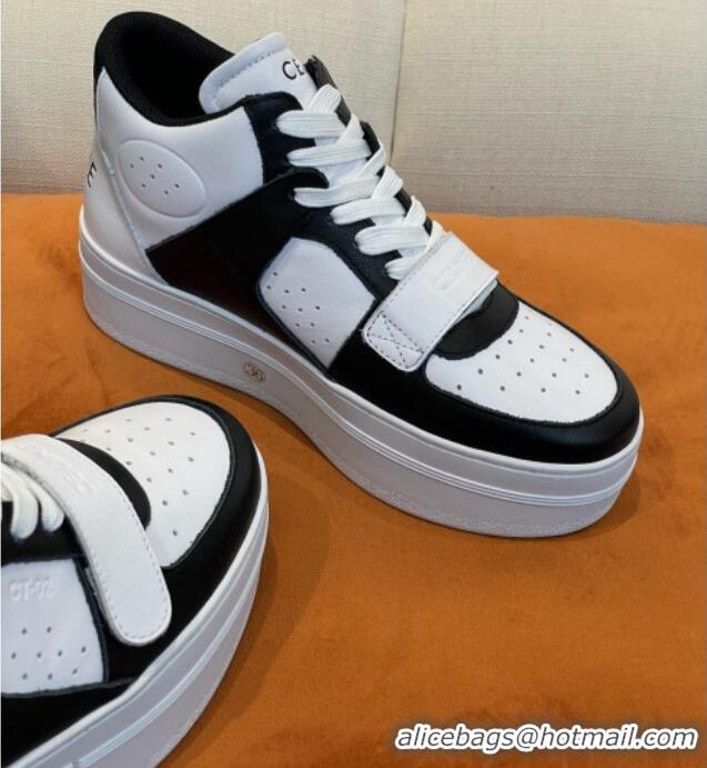 Low Cost Celine Calfskin Flatform High Top Sneakers White/Black 2022 042145