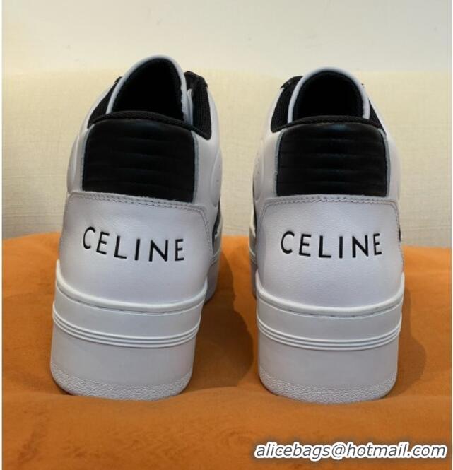 Low Cost Celine Calfskin Flatform High Top Sneakers White/Black 2022 042145