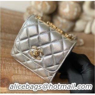 Cheapest Chanel mini Shoulder Bag Lambskin & Gold-Tone Metal 88631 silver