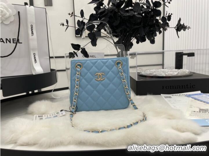 Top Grade Chanel mini Shoulder Bag Grained Calfskin&Gold-Tone Metal AS3176 blue