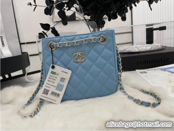 Top Grade Chanel mini Shoulder Bag Grained Calfskin&Gold-Tone Metal AS3176 blue