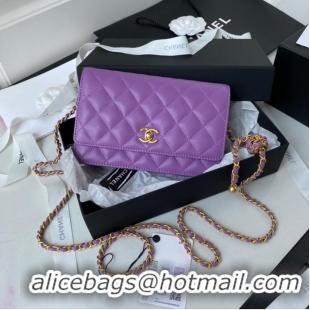 Inexpensive Chanel Lambskin Flap Shoulder Bag AP1450 Purple