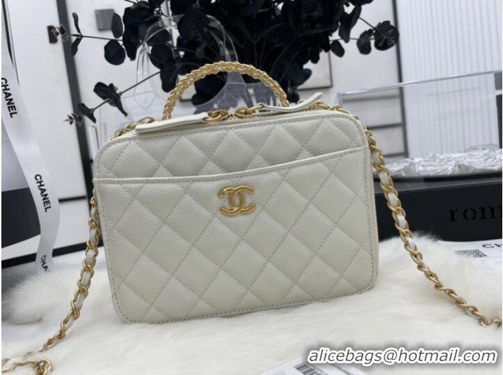 Low Cost CHANEL HANDBAG Grained Calfskin&Gold-Tone Metal AP3222 white