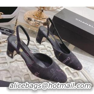 Purchase Chanel Denim Print Slingbacks Pumps 6.5cm G31318 Dark Gray 042157