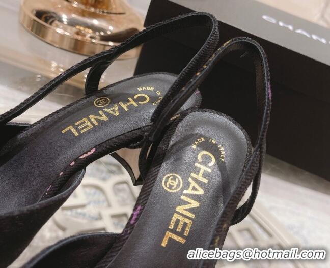 Purchase Chanel Denim Print Slingbacks Pumps 6.5cm G31318 Dark Gray 042157