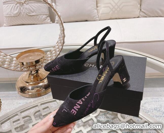 Purchase Chanel Denim Print Slingbacks Pumps 6.5cm G31318 Dark Gray 042157