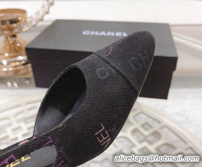 Purchase Chanel Denim Print Slingbacks Pumps 6.5cm G31318 Dark Gray 042157