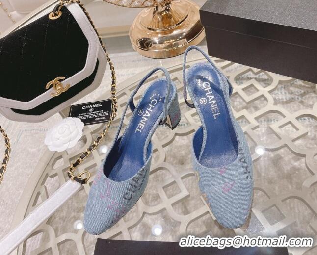 Best Grade Chanel Denim Print Slingbacks Pumps 6.5cm G31318 Light Blue 042158