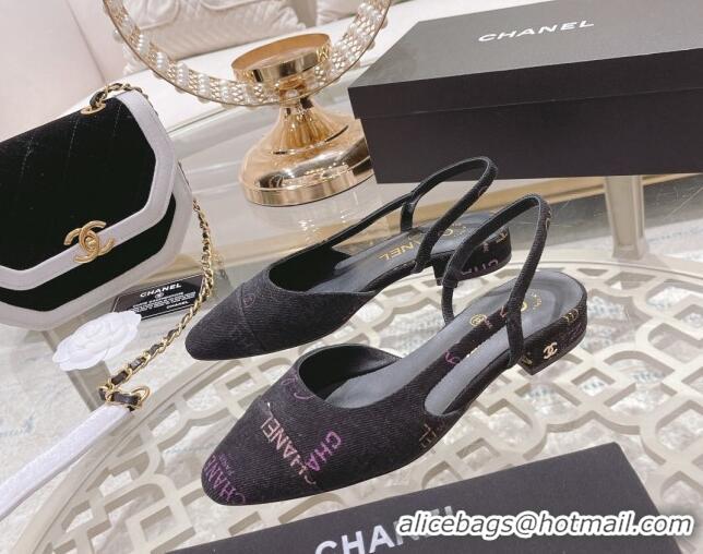 Most Popular Chanel Denim Print Slingbacks 2cm G31318 Dark Gray 042159