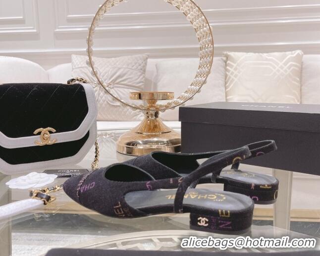 Most Popular Chanel Denim Print Slingbacks 2cm G31318 Dark Gray 042159