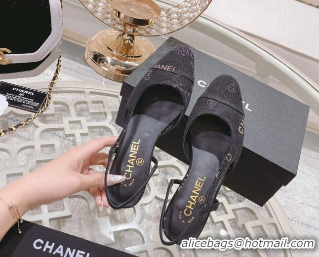 Most Popular Chanel Denim Print Slingbacks 2cm G31318 Dark Gray 042159