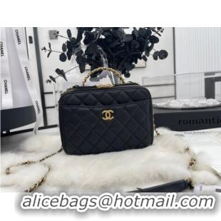 Famous Brand CHANEL HANDBAG Grained Calfskin&Gold-Tone Metal AP3222 black