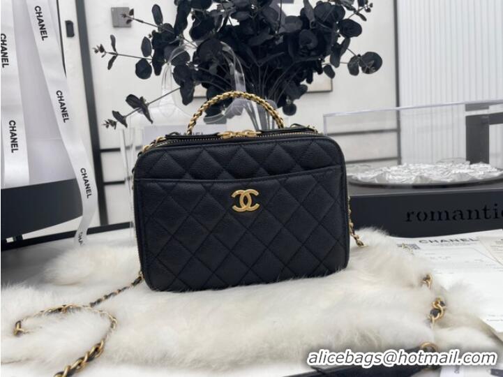 Famous Brand CHANEL HANDBAG Grained Calfskin&Gold-Tone Metal AP3222 black