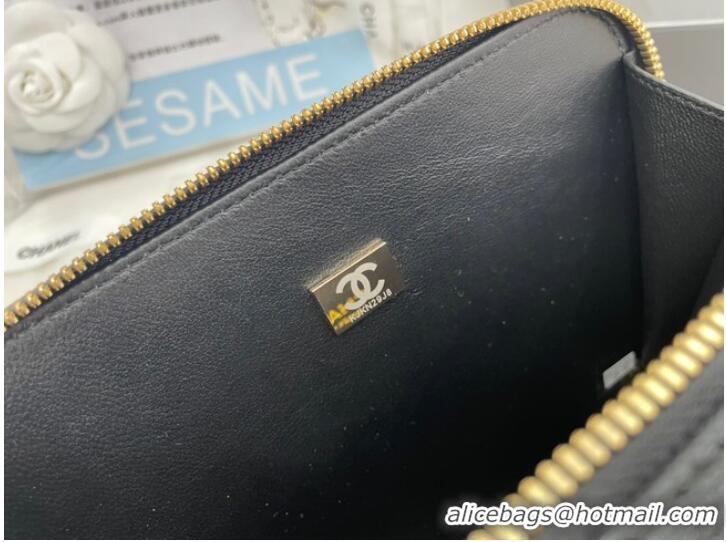 Famous Brand CHANEL HANDBAG Grained Calfskin&Gold-Tone Metal AP3222 black