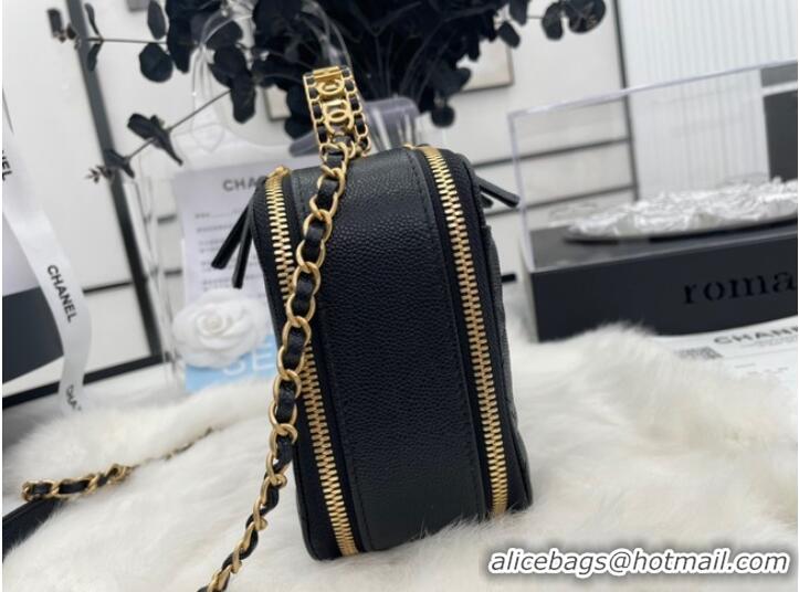 Famous Brand CHANEL HANDBAG Grained Calfskin&Gold-Tone Metal AP3222 black