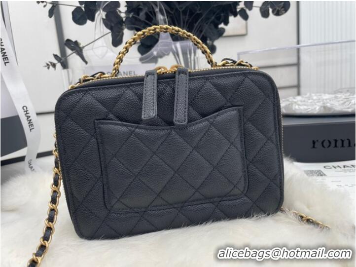 Famous Brand CHANEL HANDBAG Grained Calfskin&Gold-Tone Metal AP3222 black