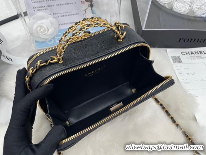 Famous Brand CHANEL HANDBAG Grained Calfskin&Gold-Tone Metal AP3222 black