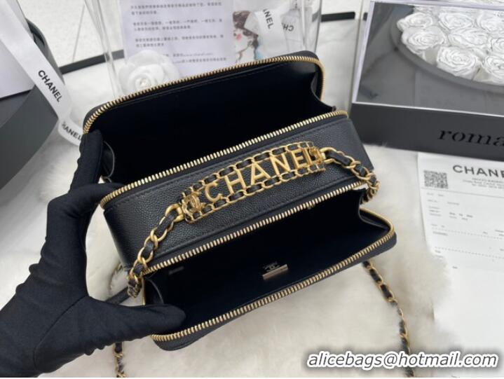 Famous Brand CHANEL HANDBAG Grained Calfskin&Gold-Tone Metal AP3222 black