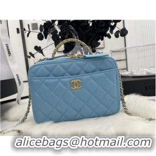 Luxury Discount CHANEL HANDBAG Grained Calfskin&Gold-Tone Metal AP3222 blue