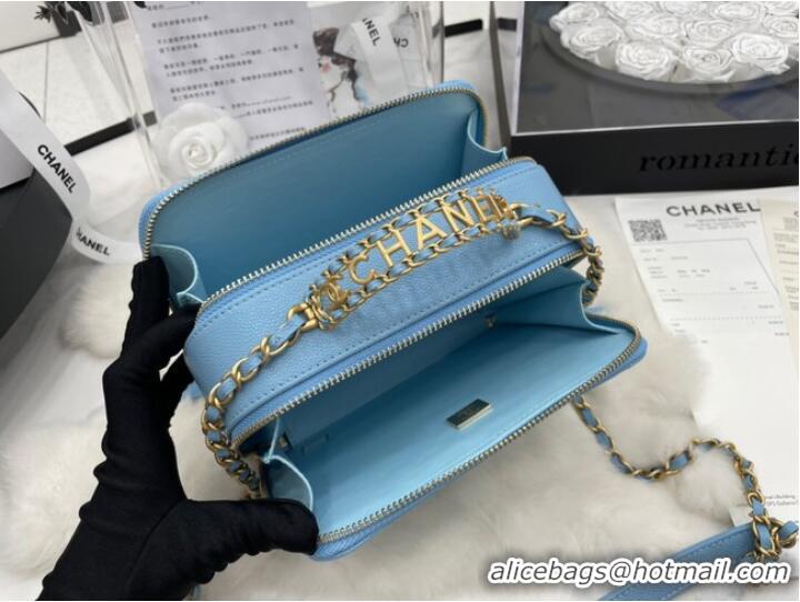 Luxury Discount CHANEL HANDBAG Grained Calfskin&Gold-Tone Metal AP3222 blue