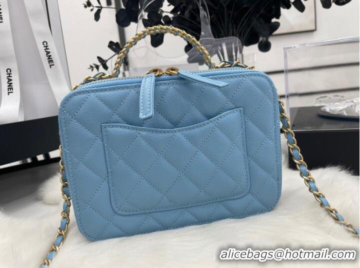 Luxury Discount CHANEL HANDBAG Grained Calfskin&Gold-Tone Metal AP3222 blue