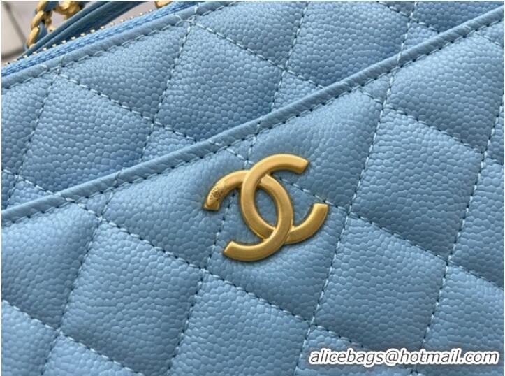 Luxury Discount CHANEL HANDBAG Grained Calfskin&Gold-Tone Metal AP3222 blue