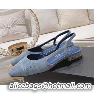 Discount Chanel Denim Print Slingbacks 2cm G31318 Light Blue 042160