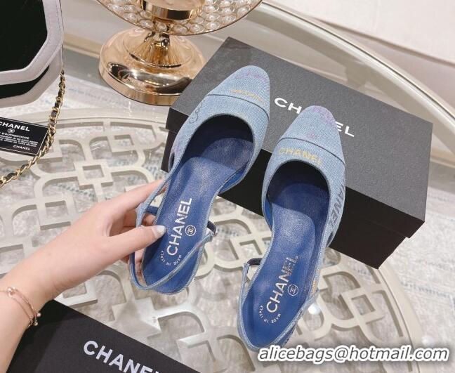 Discount Chanel Denim Print Slingbacks 2cm G31318 Light Blue 042160