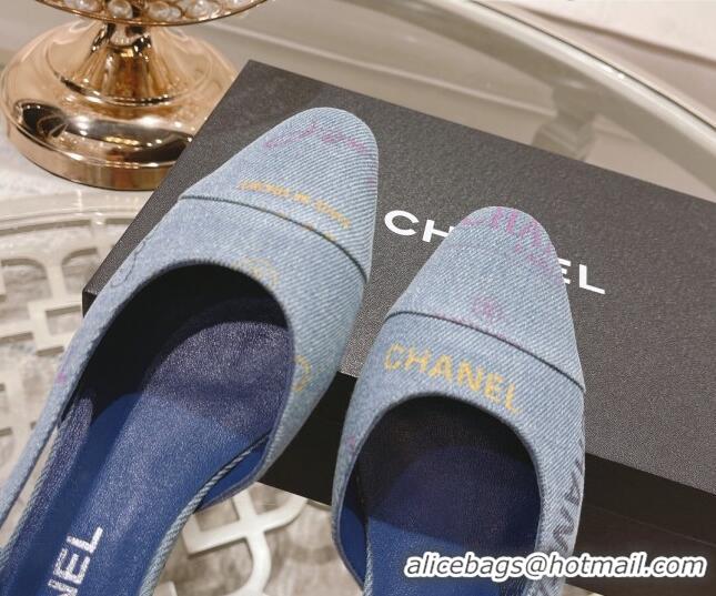 Discount Chanel Denim Print Slingbacks 2cm G31318 Light Blue 042160