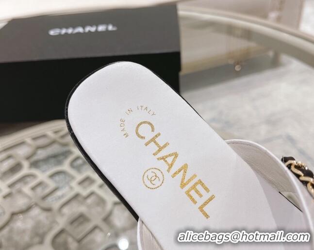 Good Looking Chanel Lambskin CC Chain Thong Slide Sandals White 042164