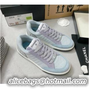 Good Looking Chanel Mesh & Suede Sneakers G38811 Light Blue 042167