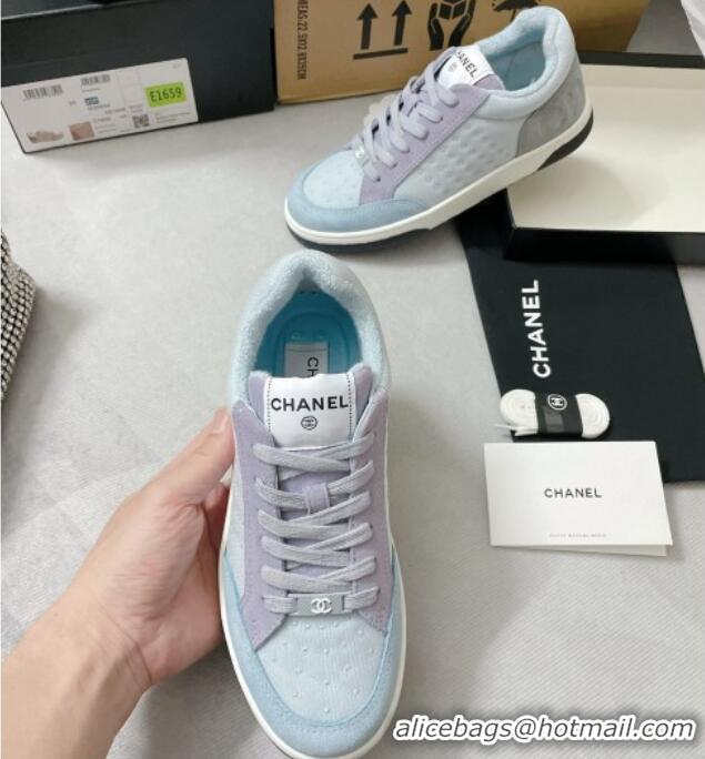 Good Looking Chanel Mesh & Suede Sneakers G38811 Light Blue 042167