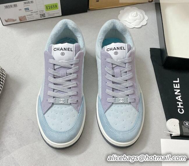 Good Looking Chanel Mesh & Suede Sneakers G38811 Light Blue 042167