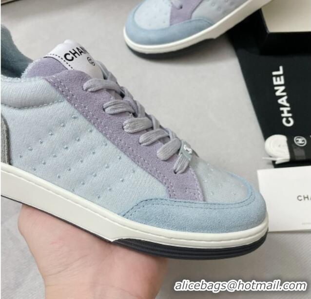 Good Looking Chanel Mesh & Suede Sneakers G38811 Light Blue 042167