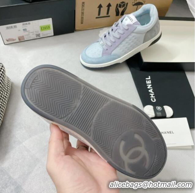 Good Looking Chanel Mesh & Suede Sneakers G38811 Light Blue 042167