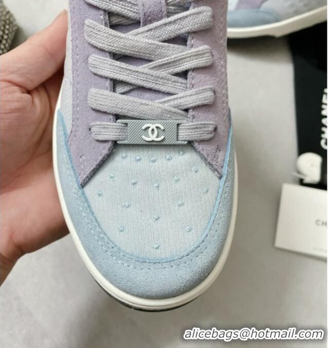 Good Looking Chanel Mesh & Suede Sneakers G38811 Light Blue 042167