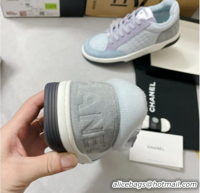 Good Looking Chanel Mesh & Suede Sneakers G38811 Light Blue 042167