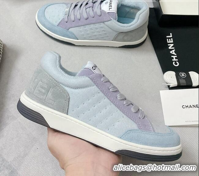 Good Looking Chanel Mesh & Suede Sneakers G38811 Light Blue 042167