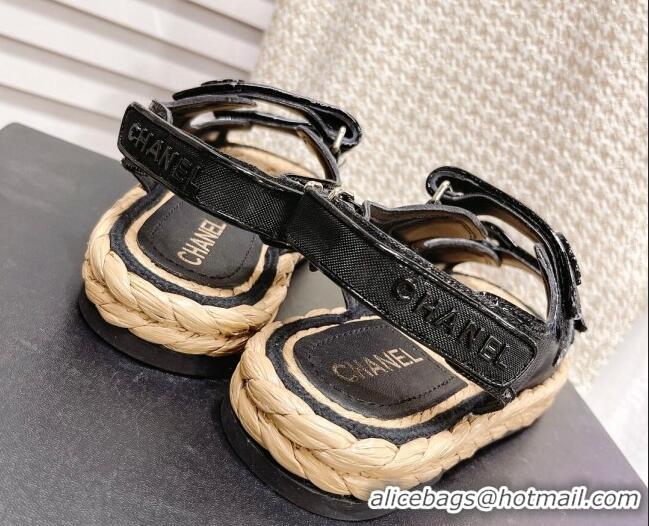 Good Quality Chanel Mesh Strap Sandals G38945 Black 042171