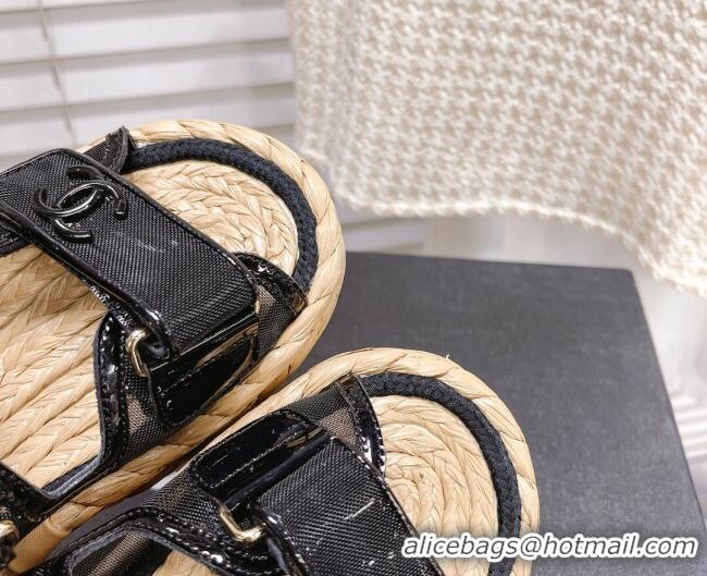 Good Quality Chanel Mesh Strap Sandals G38945 Black 042171