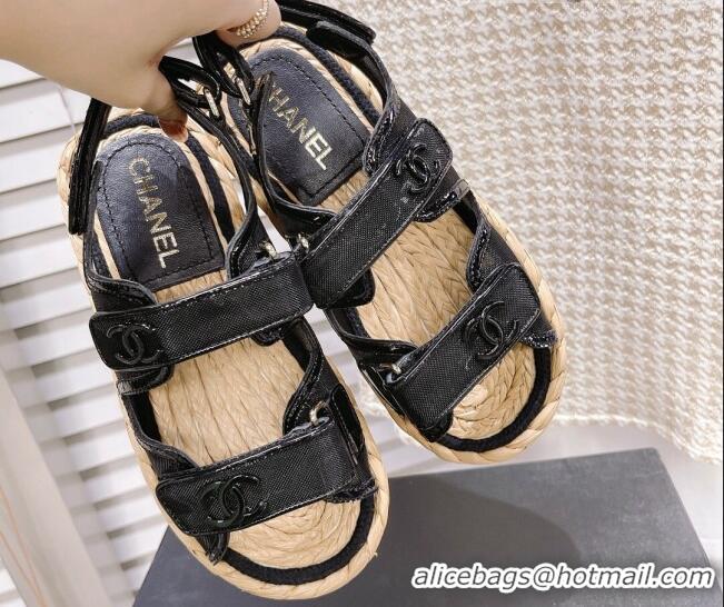 Good Quality Chanel Mesh Strap Sandals G38945 Black 042171