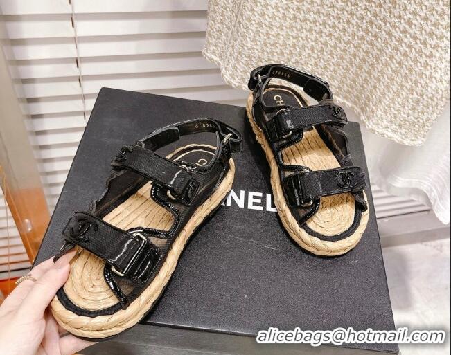 Good Quality Chanel Mesh Strap Sandals G38945 Black 042171