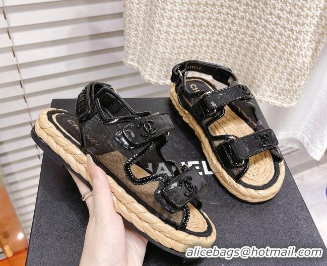 Good Quality Chanel Mesh Strap Sandals G38945 Black 042171