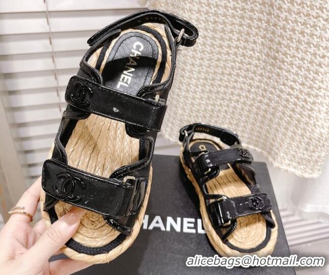 Good Quality Chanel Mesh Strap Sandals G38945 Black 042171