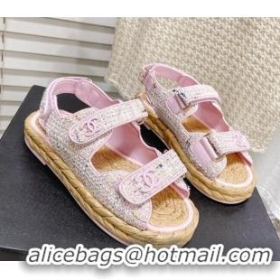 Low Cost Chanel Tweed Strap Sandals G38945 Light Pink 042174