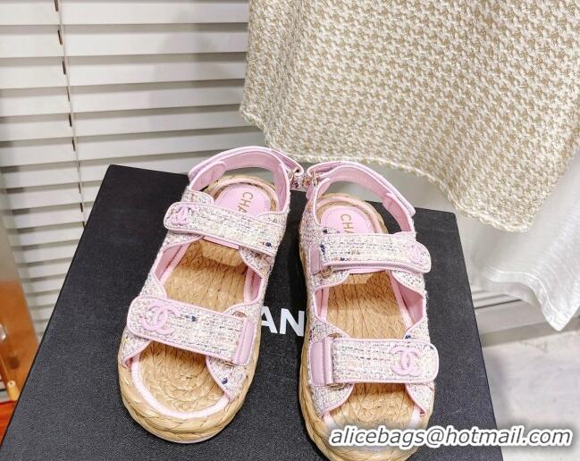 Low Cost Chanel Tweed Strap Sandals G38945 Light Pink 042174