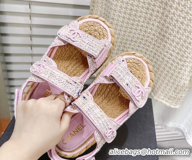 Low Cost Chanel Tweed Strap Sandals G38945 Light Pink 042174