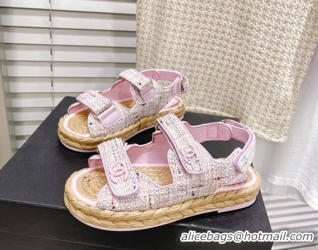 Low Cost Chanel Tweed Strap Sandals G38945 Light Pink 042174